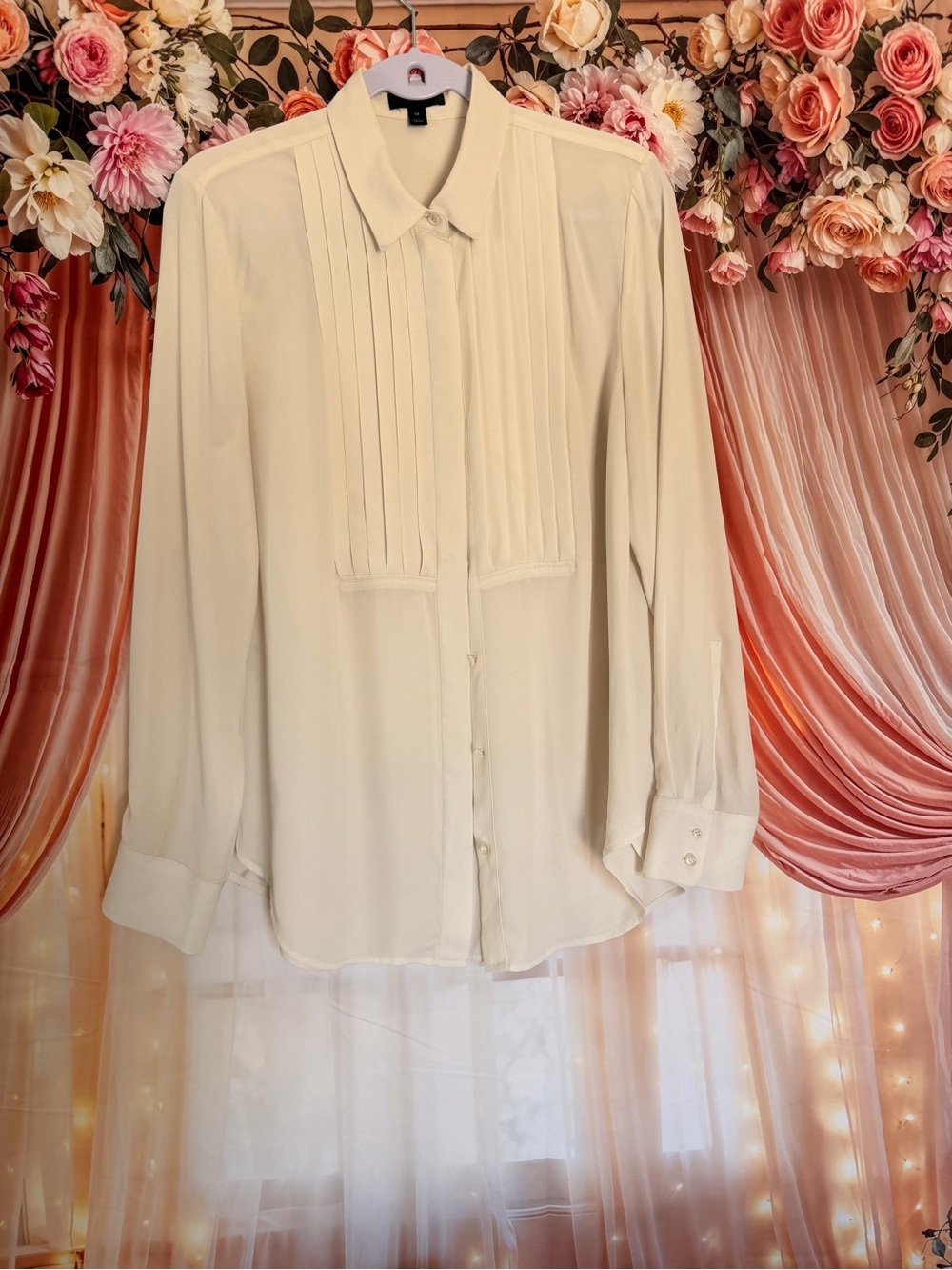 J. Crew Cream Pleated Front Button-Down Blouse